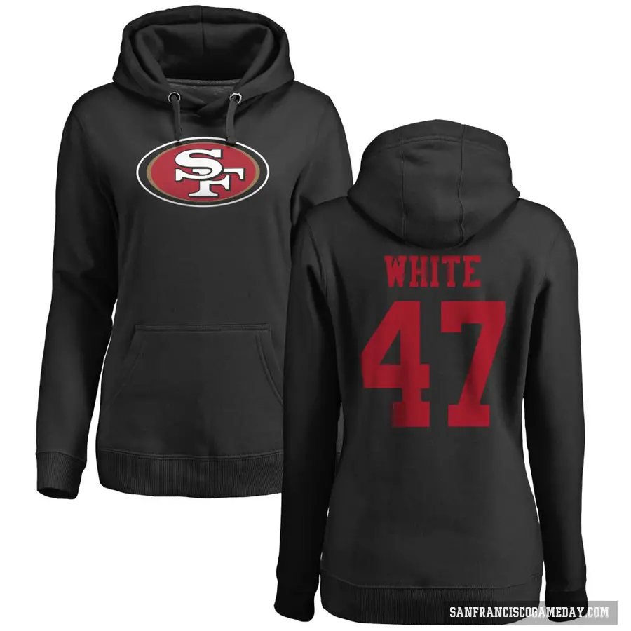 Women's ＃47 DaShaun White San Francisco 49ers Black Pro Line Name & Number Logo Pullover Hoodie