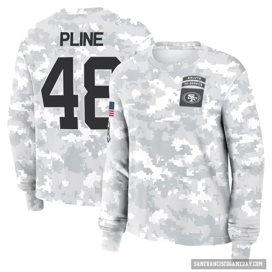 Women's ＃48 Mason Pline San Francisco 49ers Camo Arctic 2024 Salute to Service Long Sleeve T-Shirt