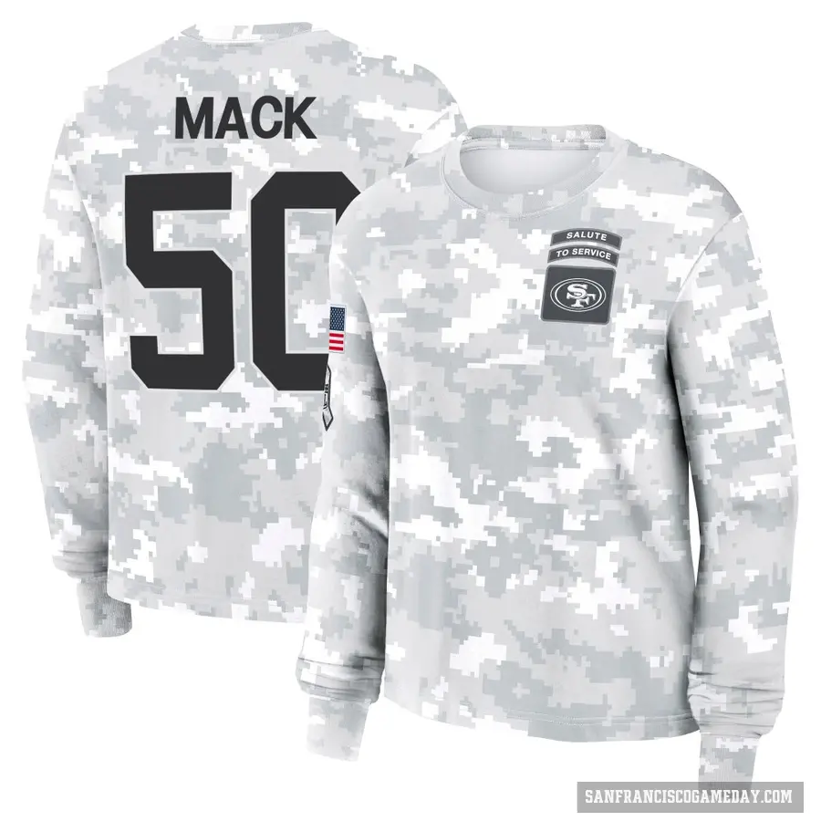 Women's ＃50 Alex Mack San Francisco 49ers Camo Arctic 2024 Salute to Service Long Sleeve T-Shirt