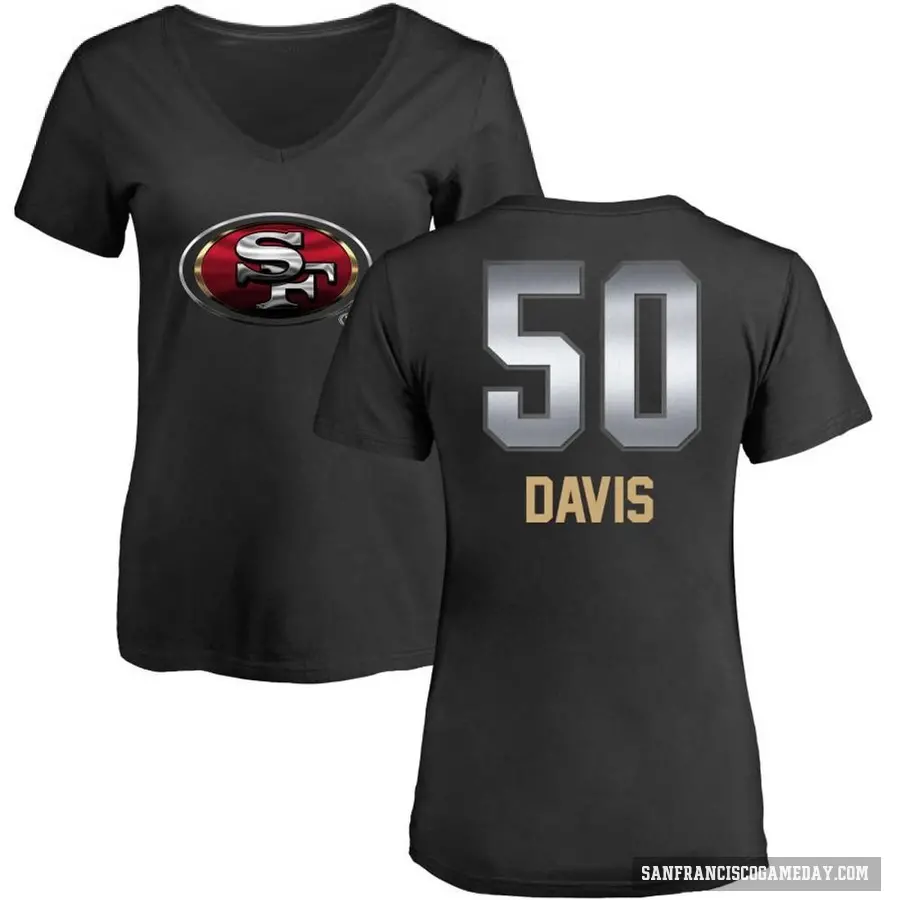 Women's ＃50 Khalil Davis San Francisco 49ers Black Midnight Mascot T-Shirt