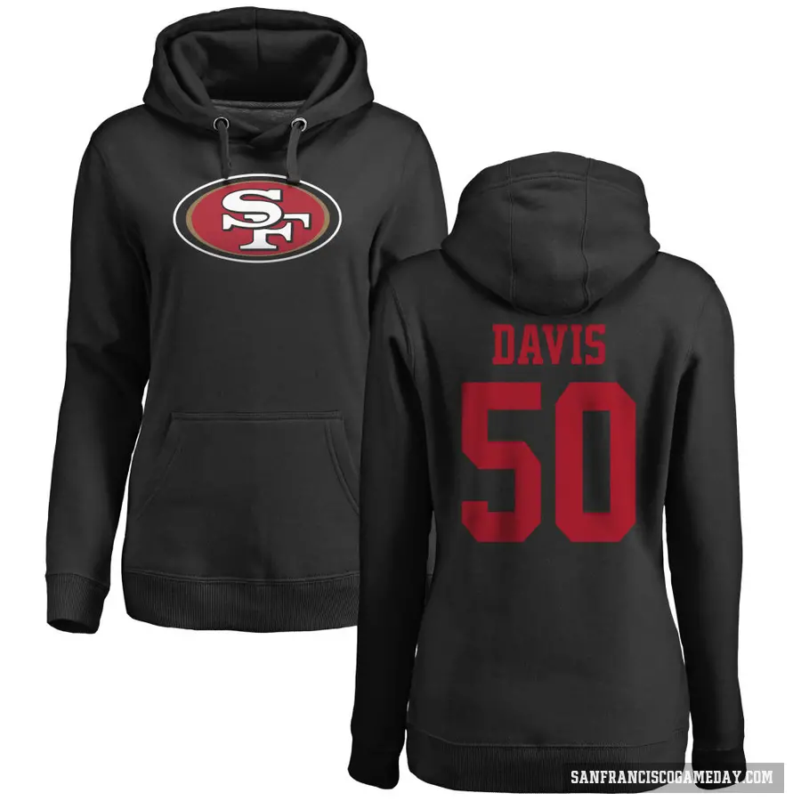 Women's ＃50 Khalil Davis San Francisco 49ers Black Pro Line Name & Number Logo Pullover Hoodie
