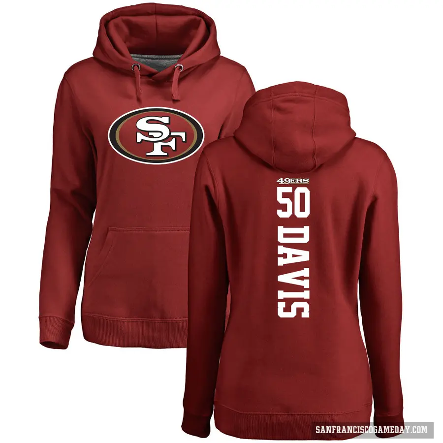 Women's ＃50 Khalil Davis San Francisco 49ers Red Pro Line Backer Pullover Hoodie
