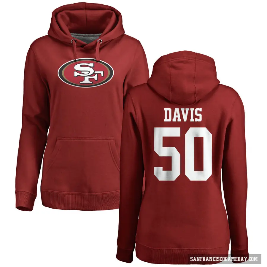 Women's ＃50 Khalil Davis San Francisco 49ers Red Pro Line Logo Pullover Hoodie