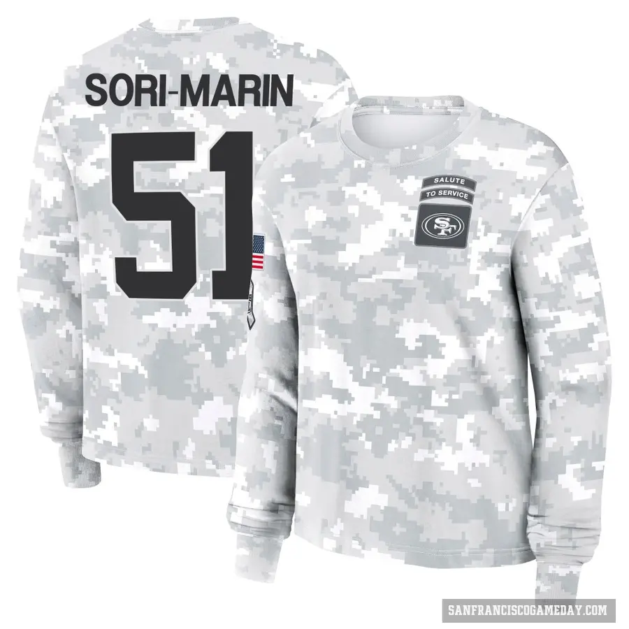 Women's ＃51 Mariano Sori-Marin San Francisco 49ers Camo Arctic 2024 Salute to Service Long Sleeve T-Shirt