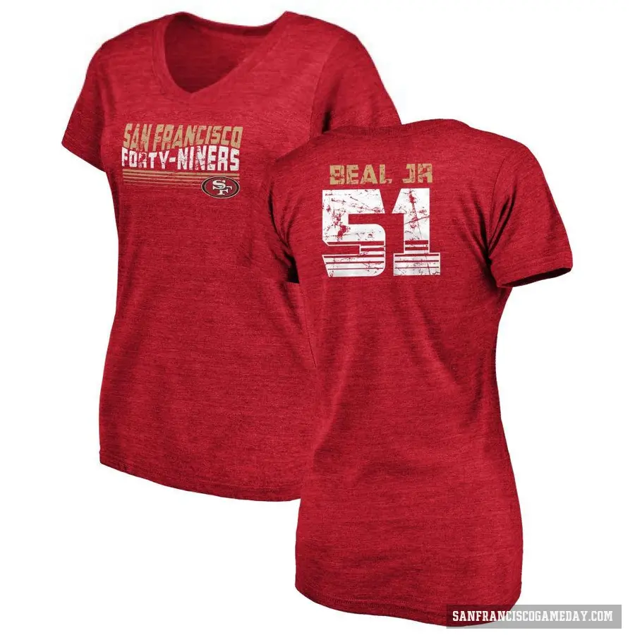 Women's ＃51 Robert Beal Jr. San Francisco 49ers Red Retro V-Neck T-Shirt