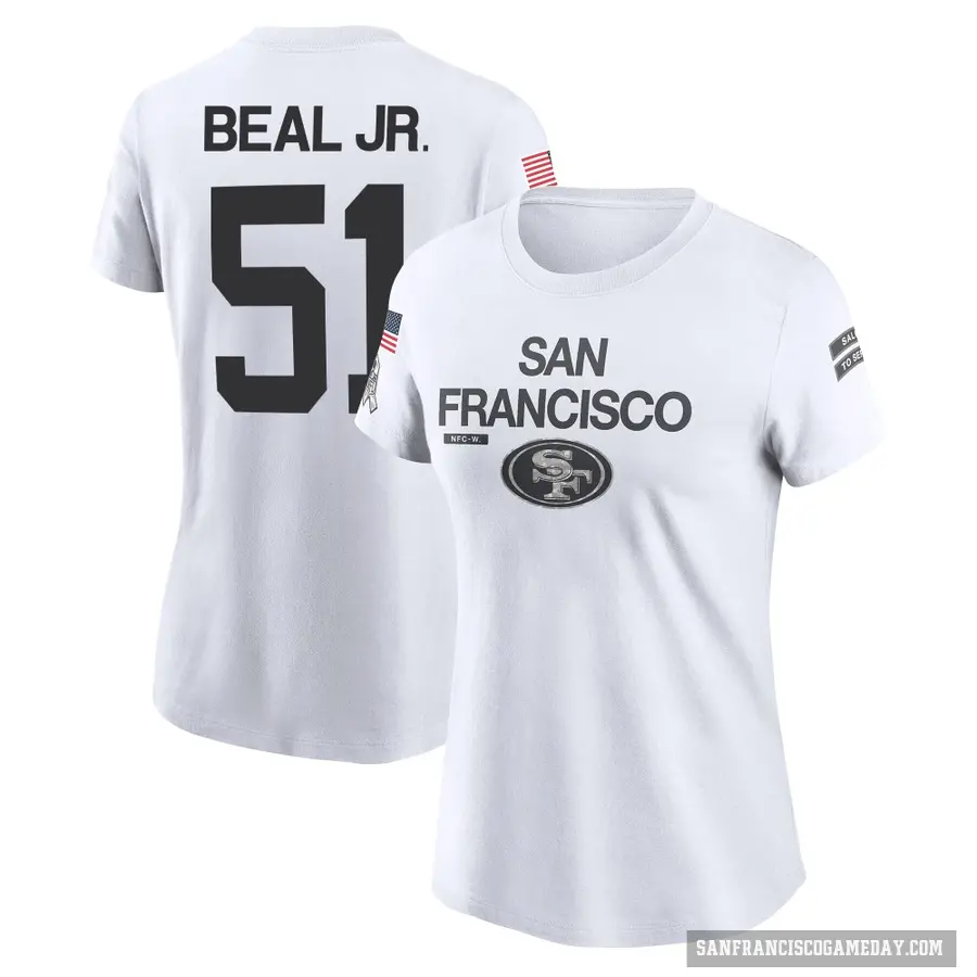 Women's ＃51 Robert Beal Jr. San Francisco 49ers White 2024 Salute to Service Performance T-Shirt