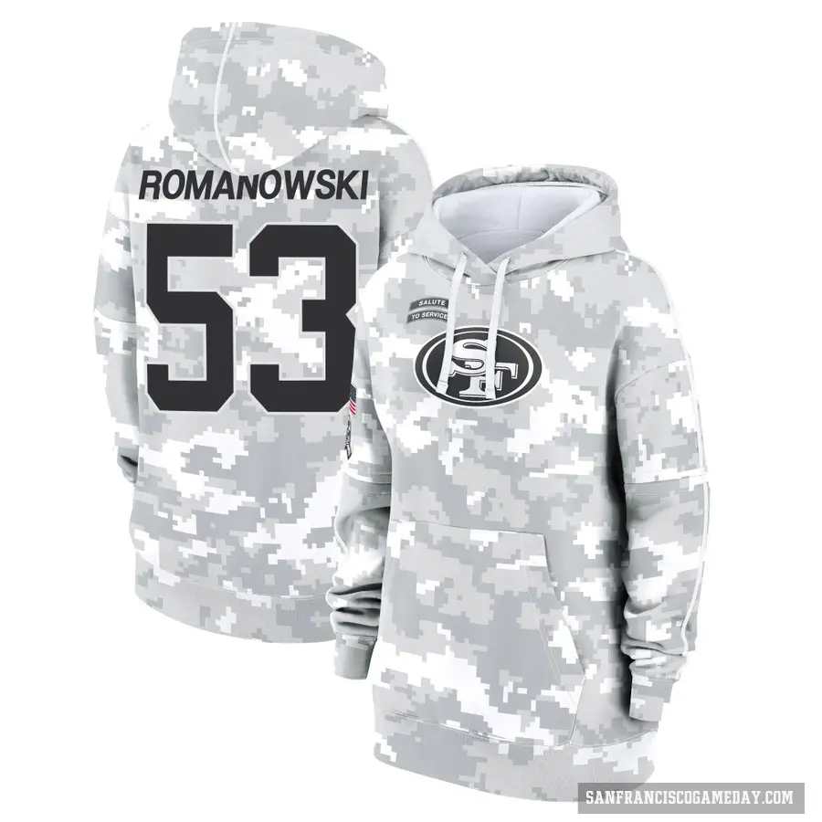 Women's ＃53 Bill Romanowski San Francisco 49ers Arctic Camo 2024 Salute to Service Club Fleece Pullover Hoodie