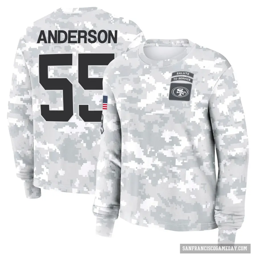 Women's ＃55 Evan Anderson San Francisco 49ers Camo Arctic 2024 Salute to Service Long Sleeve T-Shirt