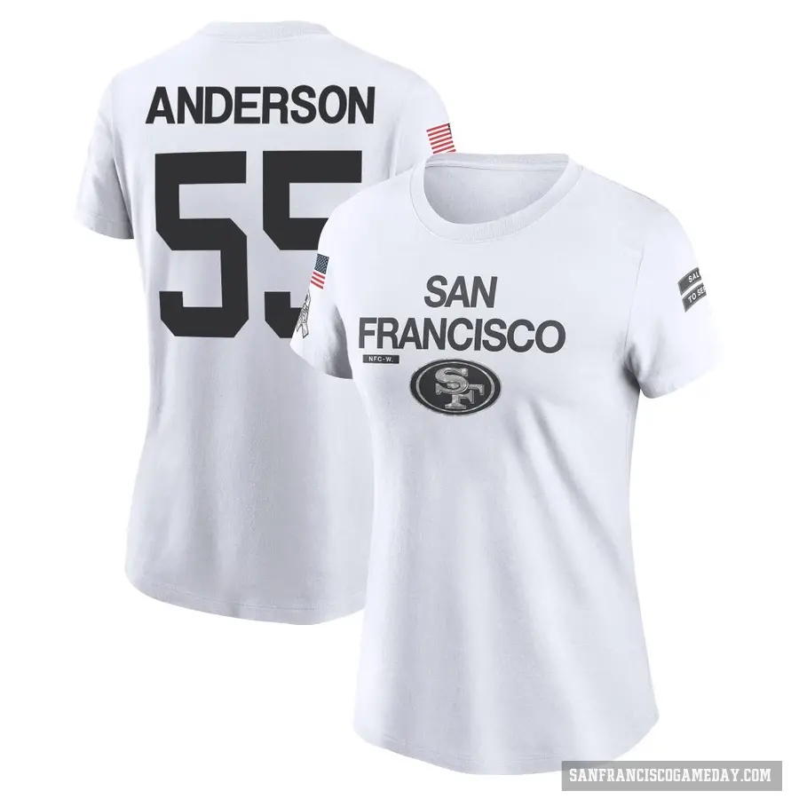 Women's ＃55 Evan Anderson San Francisco 49ers White 2024 Salute to Service Performance T-Shirt