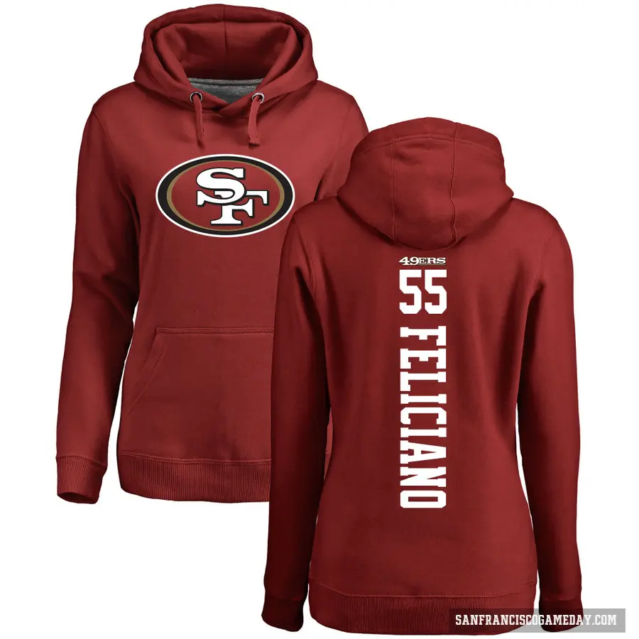 Women's ＃55 Jon Feliciano San Francisco 49ers Red Pro Line Backer Pullover Hoodie