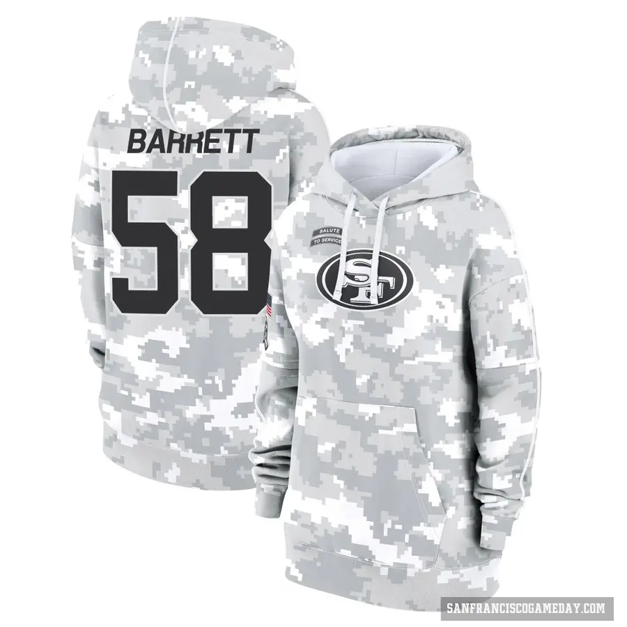 Women's ＃58 Alex Barrett San Francisco 49ers Arctic Camo 2024 Salute to Service Club Fleece Pullover Hoodie
