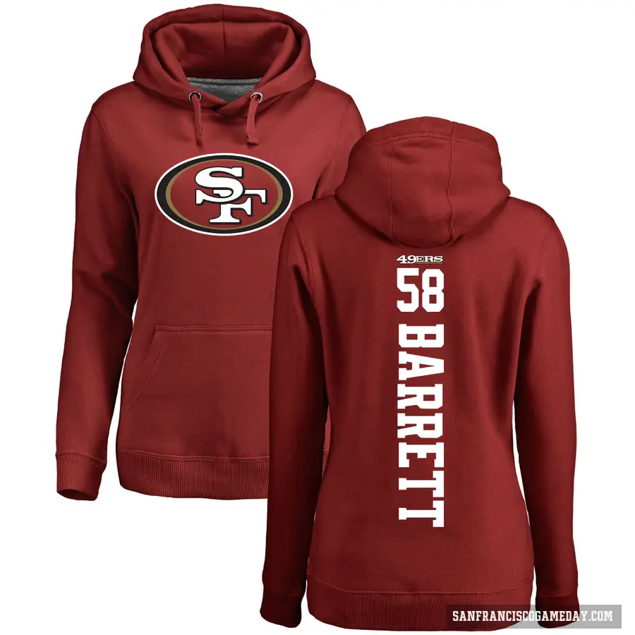 Women's ＃58 Alex Barrett San Francisco 49ers Red Pro Line Backer Pullover Hoodie