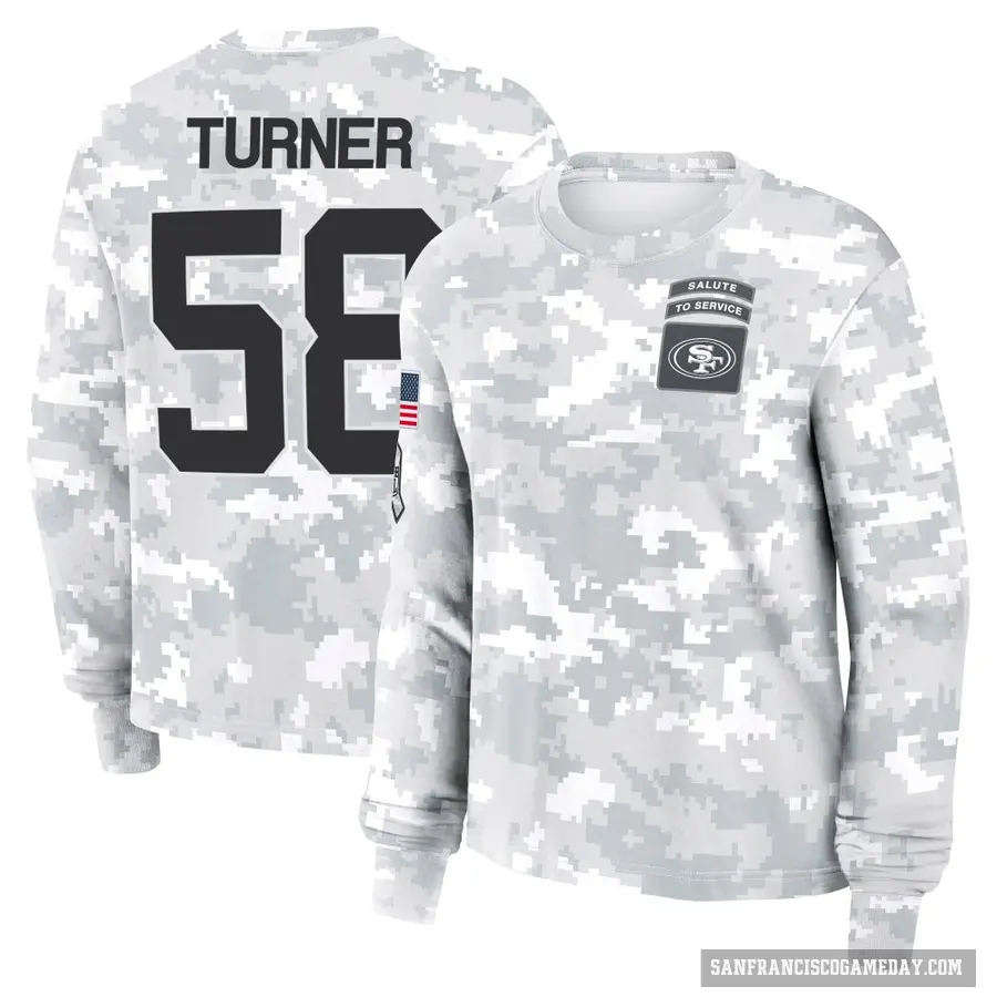 Women's ＃58 Keena Turner San Francisco 49ers Camo Arctic 2024 Salute to Service Long Sleeve T-Shirt