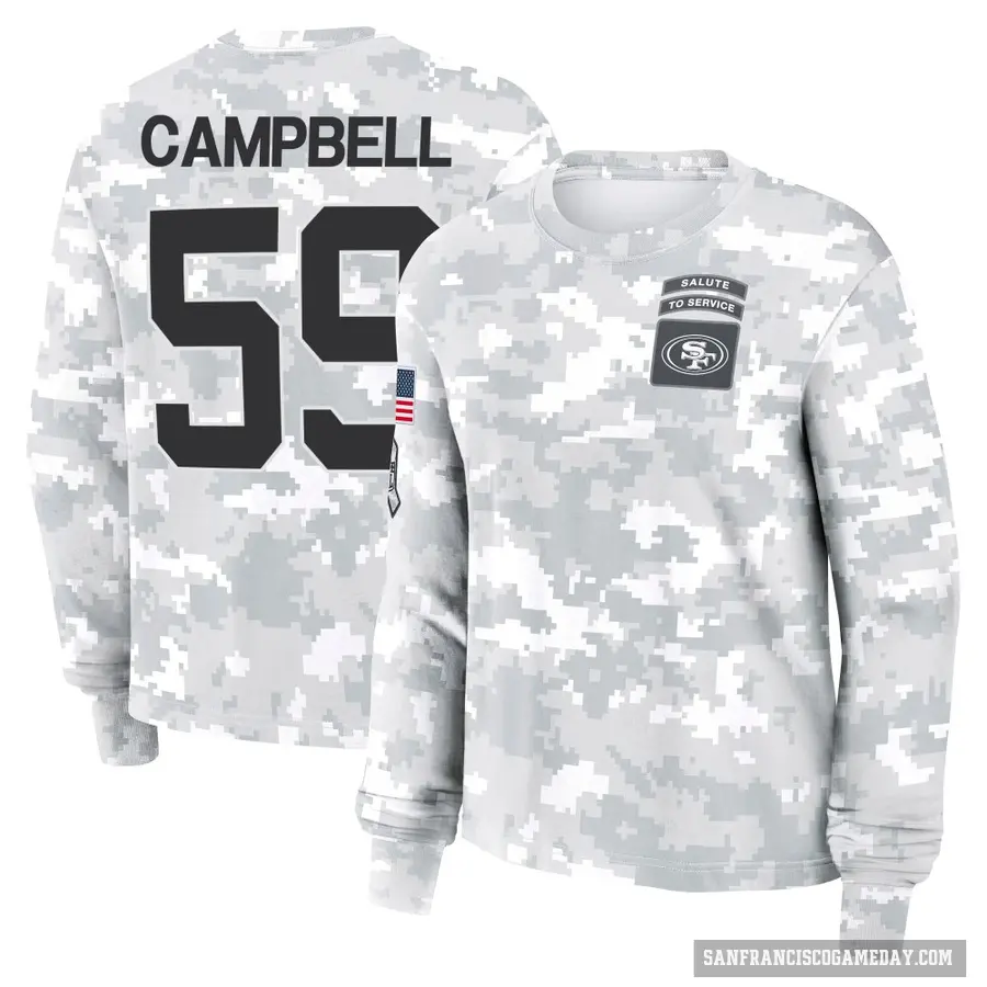 Women's ＃59 De'Vondre Campbell San Francisco 49ers Camo Arctic 2024 Salute to Service Long Sleeve T-Shirt