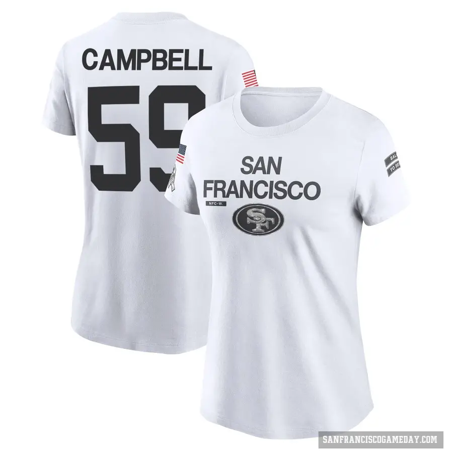 Women's ＃59 De'Vondre Campbell San Francisco 49ers White 2024 Salute to Service Performance T-Shirt