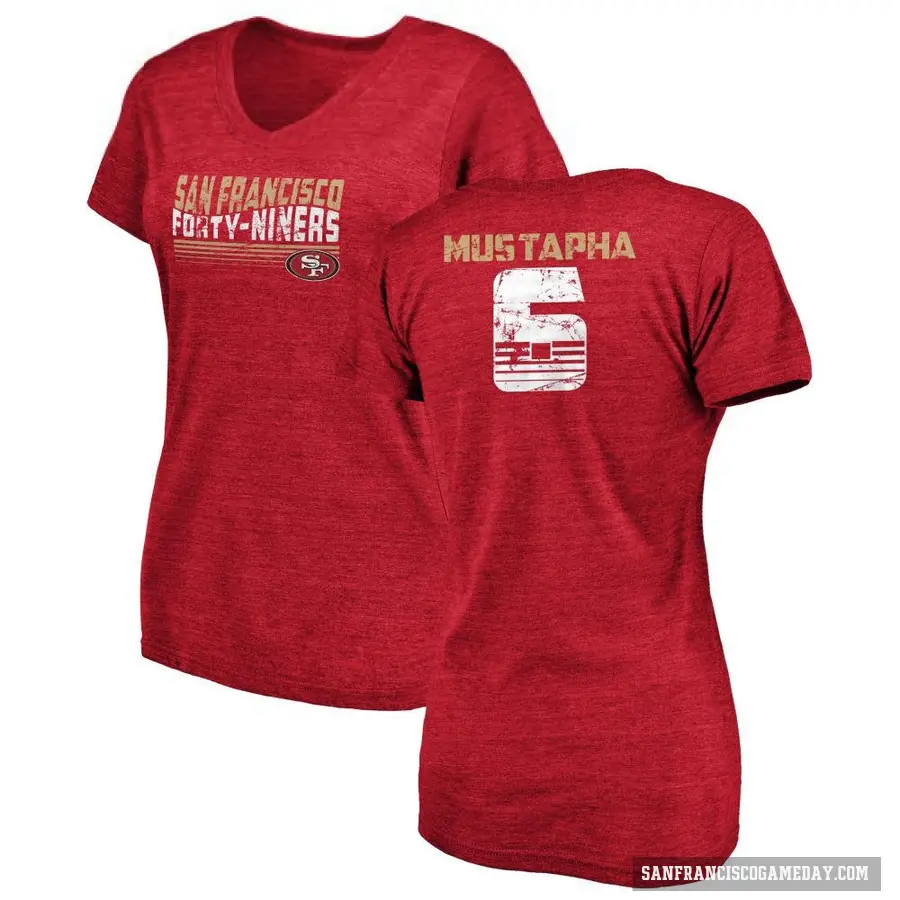 Women's ＃6 Malik Mustapha San Francisco 49ers Red Retro V-Neck T-Shirt