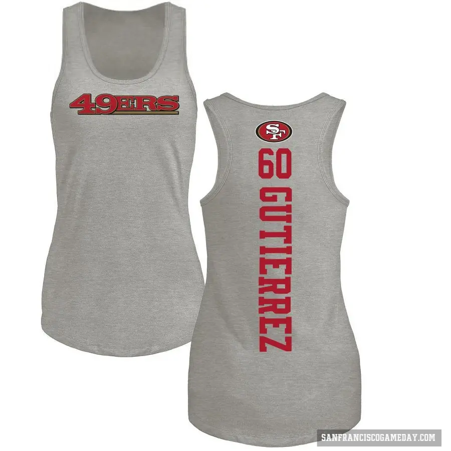 Women's ＃60 Sebastian Gutierrez San Francisco 49ers Ash Backer Tank Top