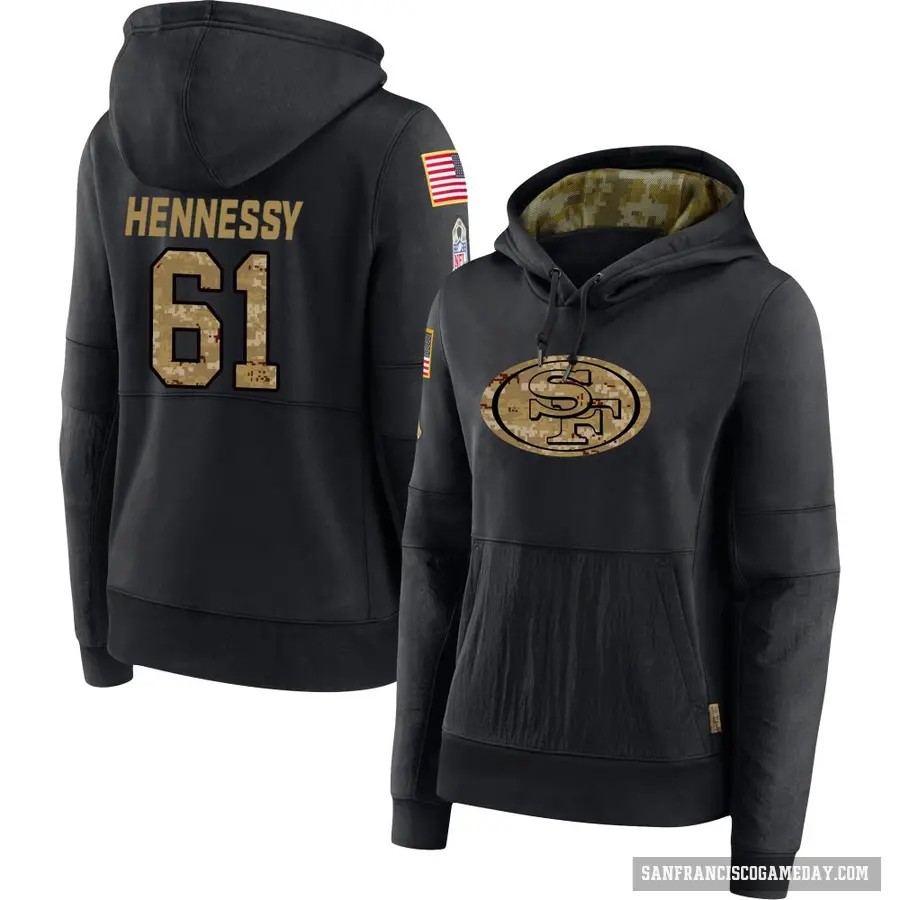 Women's ＃61 Matt Hennessy San Francisco 49ers Black 2020 Salute to Service Sideline Performance Pullover Hoodie