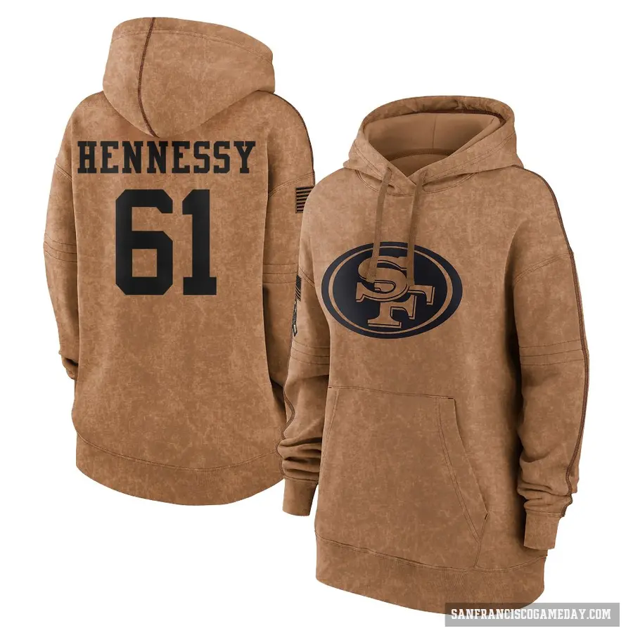 Women's ＃61 Matt Hennessy San Francisco 49ers Brown 2023 Salute To Service Pullover Hoodie