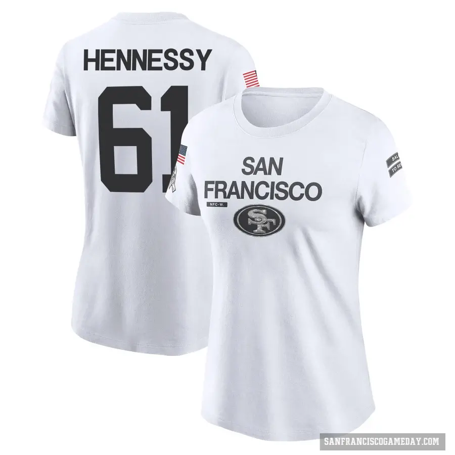 Women's ＃61 Matt Hennessy San Francisco 49ers White 2024 Salute to Service Performance T-Shirt