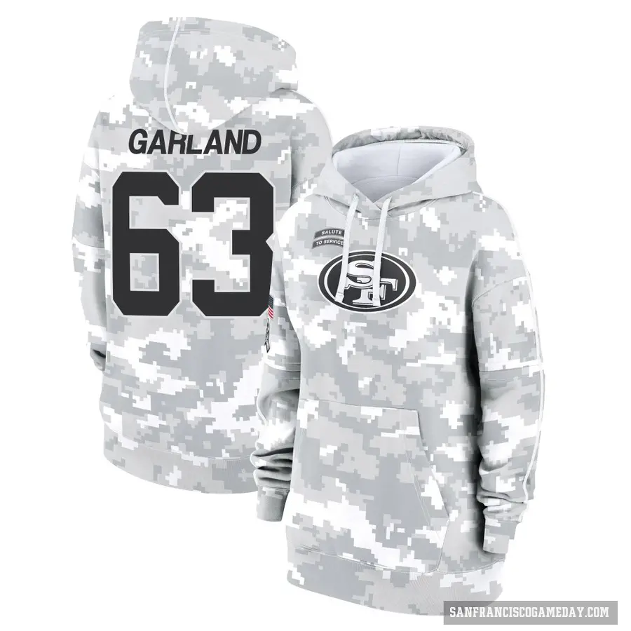 Women's ＃63 Ben Garland San Francisco 49ers Arctic Camo 2024 Salute to Service Club Fleece Pullover Hoodie
