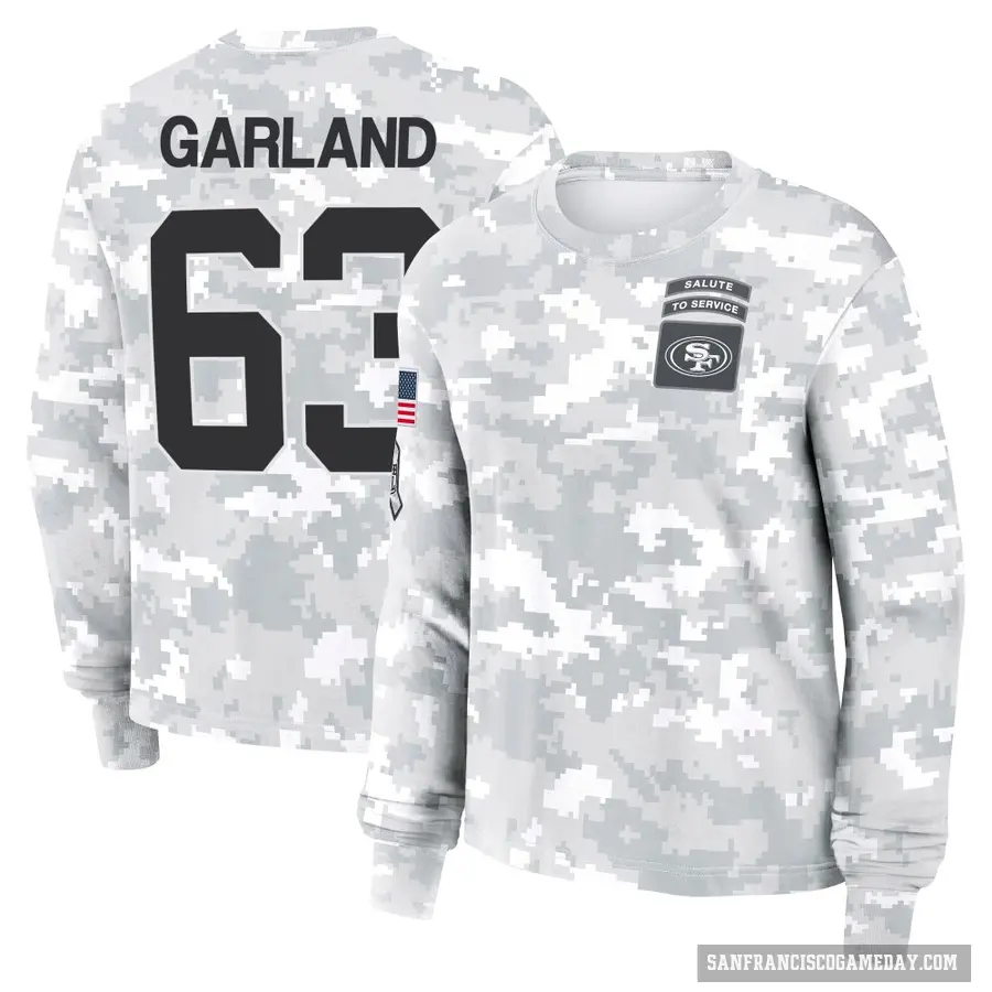 Women's ＃63 Ben Garland San Francisco 49ers Camo Arctic 2024 Salute to Service Long Sleeve T-Shirt