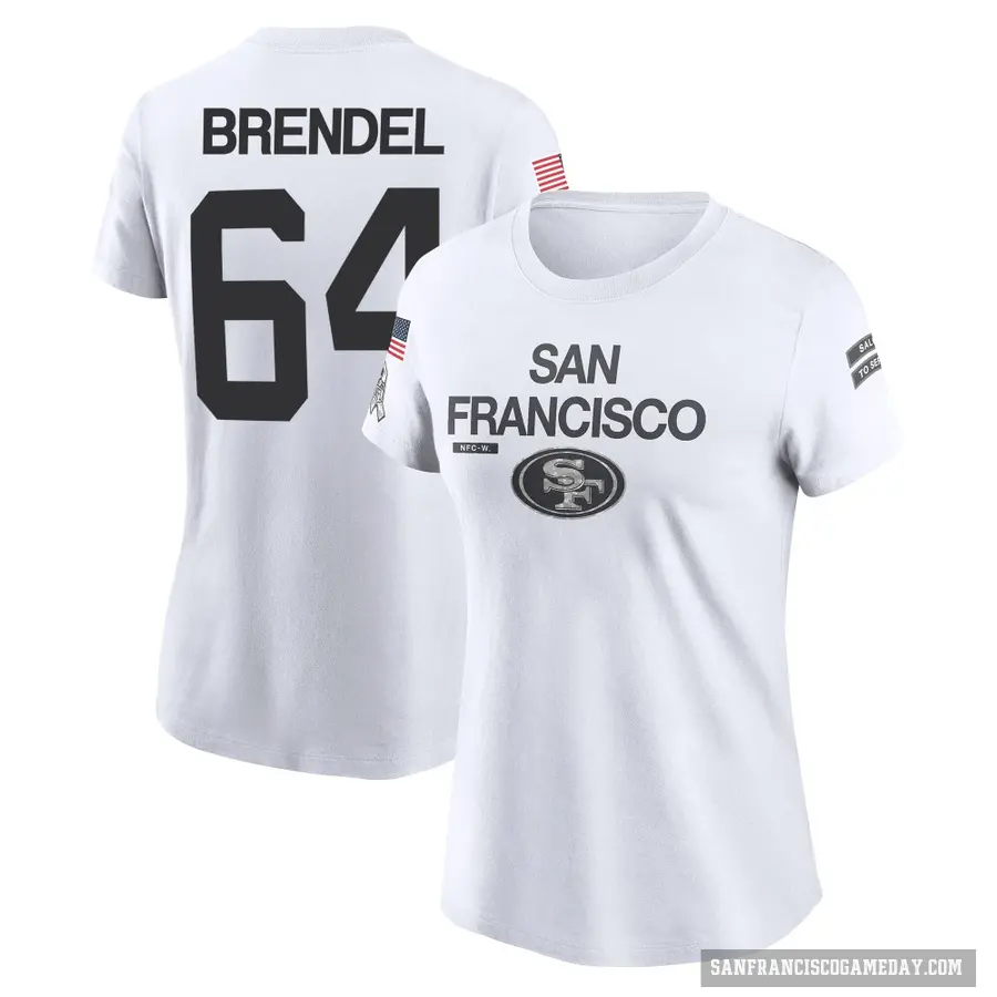 Women's ＃64 Jake Brendel San Francisco 49ers White 2024 Salute to Service Performance T-Shirt