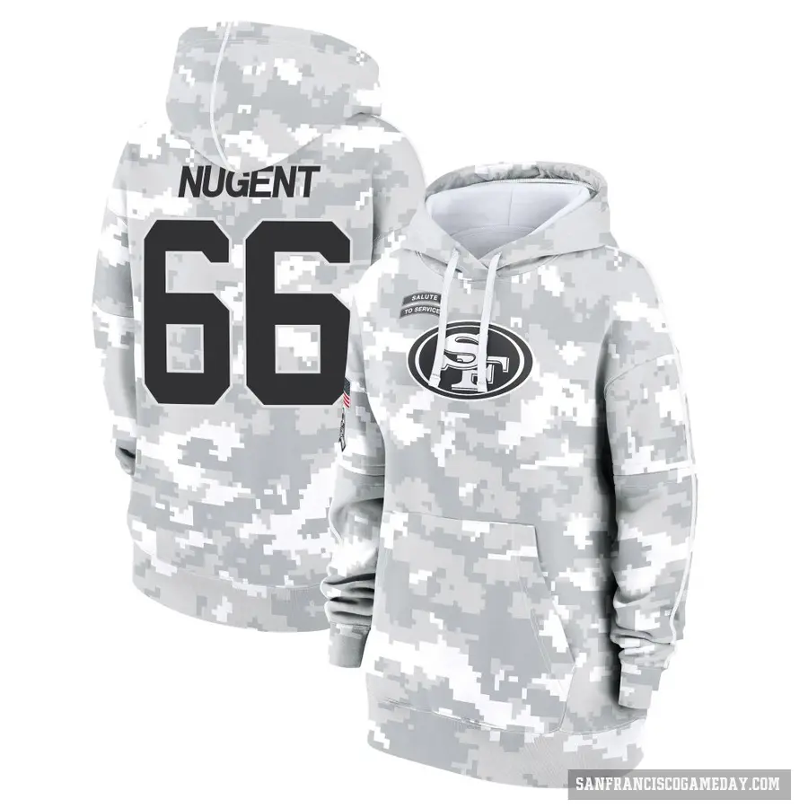 Women's ＃66 Drake Nugent San Francisco 49ers Arctic Camo 2024 Salute to Service Club Fleece Pullover Hoodie