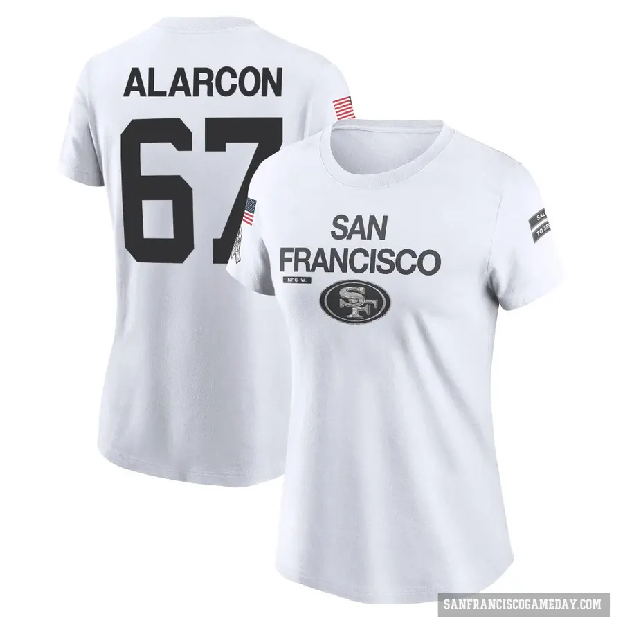 Women's ＃67 Isaac Alarcon San Francisco 49ers White 2024 Salute to Service Performance T-Shirt