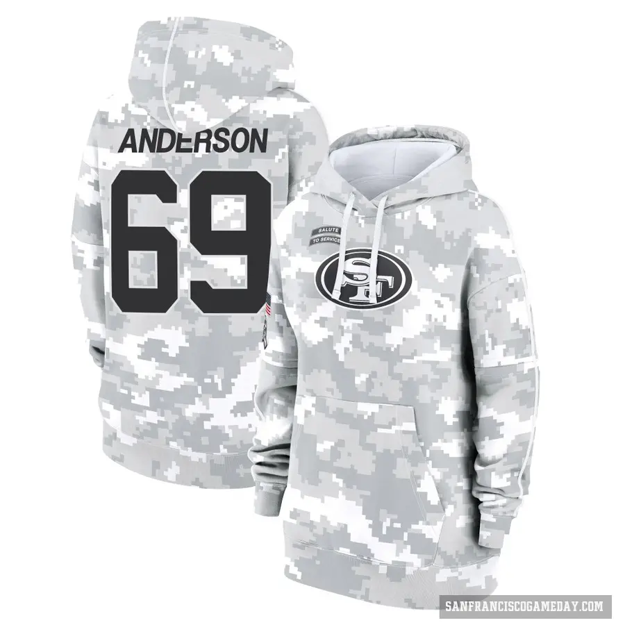 Women's ＃69 Evan Anderson San Francisco 49ers Arctic Camo 2024 Salute to Service Club Fleece Pullover Hoodie