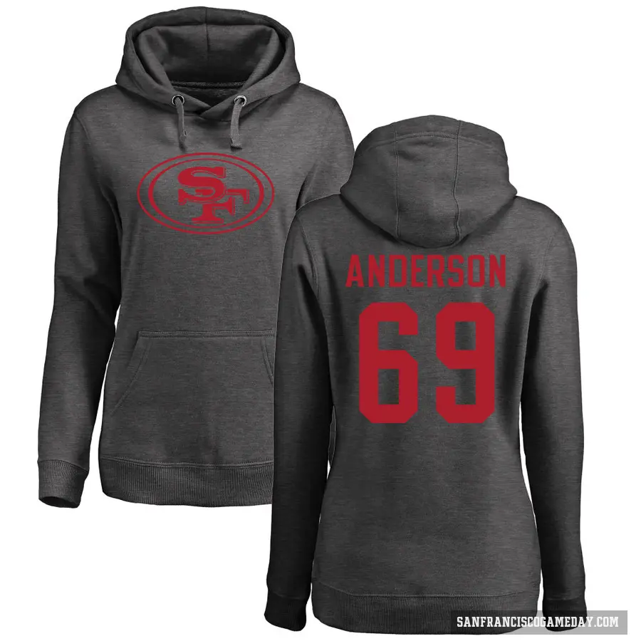 Women's ＃69 Evan Anderson San Francisco 49ers Pro Line by Branded Ash One Color Pullover Hoodie
