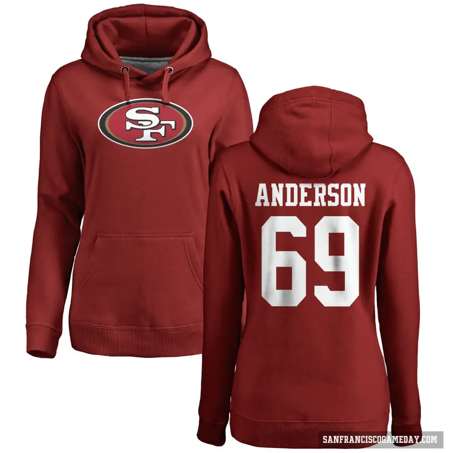 Women's ＃69 Evan Anderson San Francisco 49ers Red Pro Line Logo Pullover Hoodie