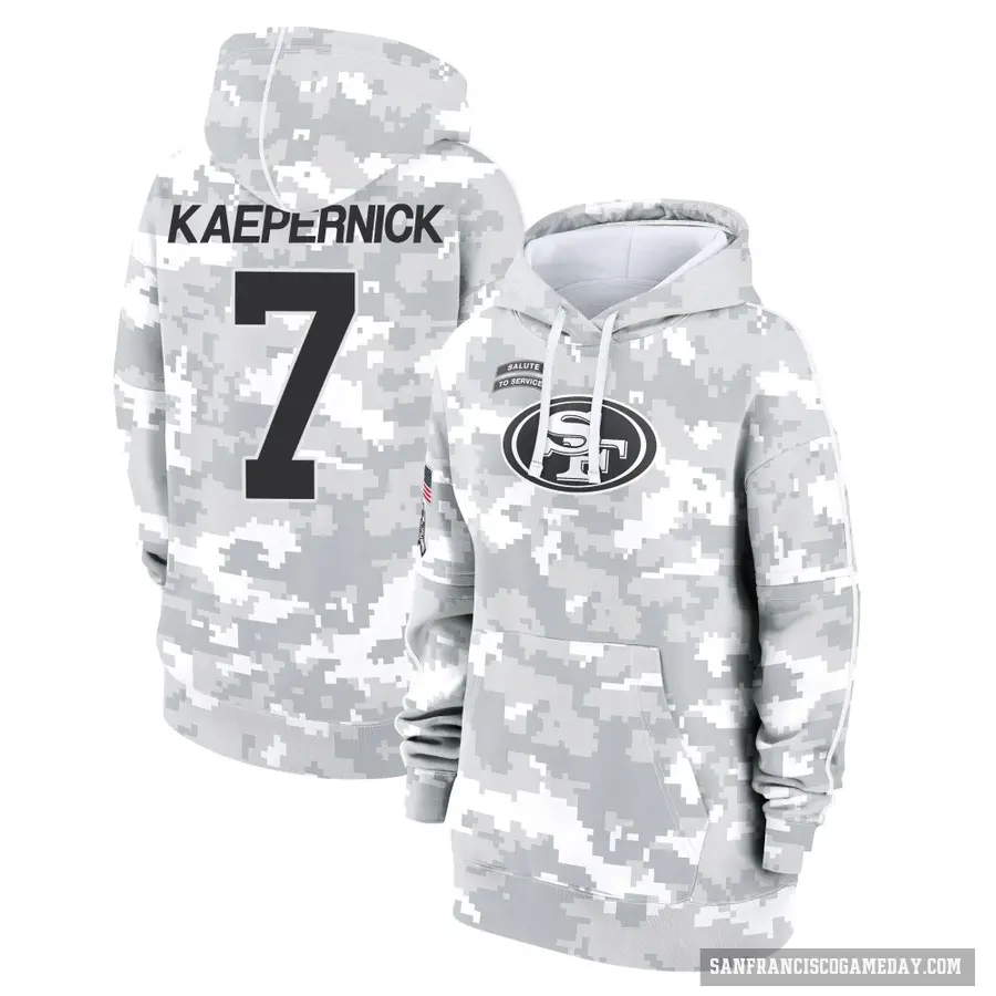 Women's ＃7 Colin Kaepernick San Francisco 49ers Arctic Camo 2024 Salute to Service Club Fleece Pullover Hoodie