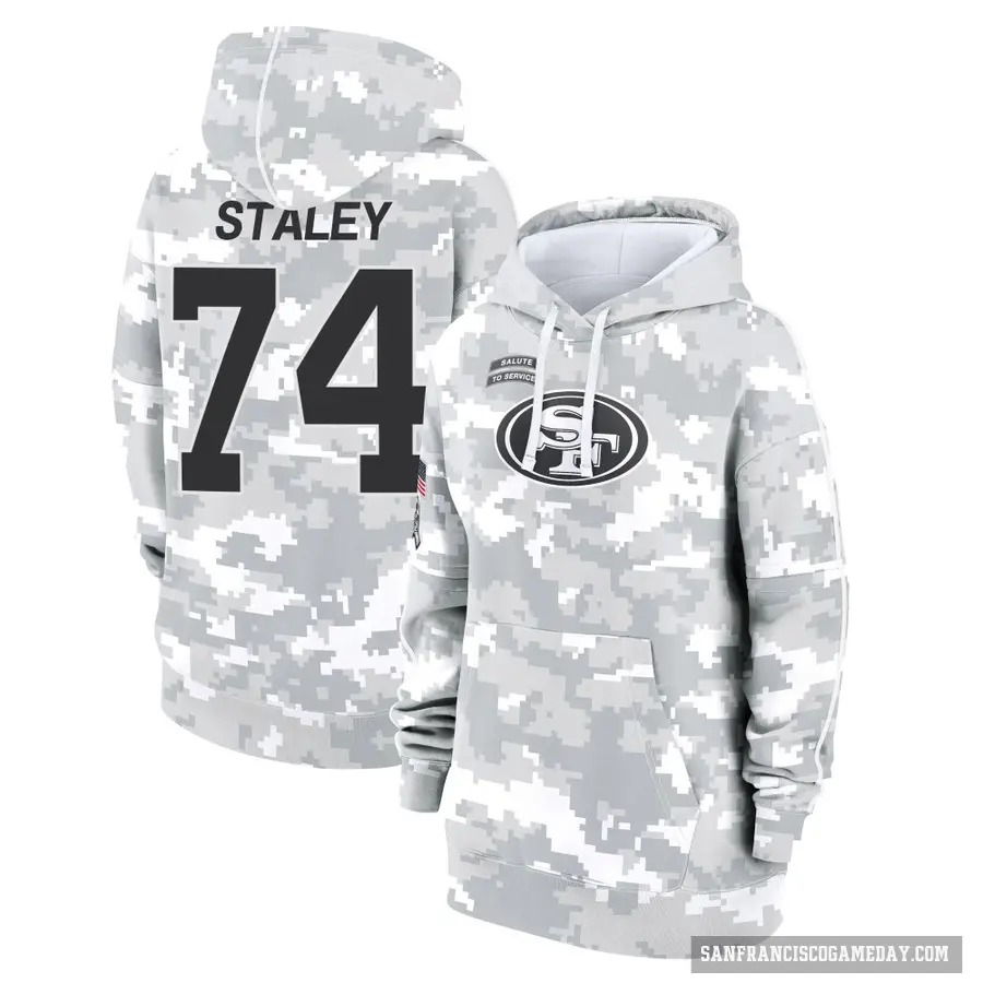Women's ＃74 Joe Staley San Francisco 49ers Arctic Camo 2024 Salute to Service Club Fleece Pullover Hoodie