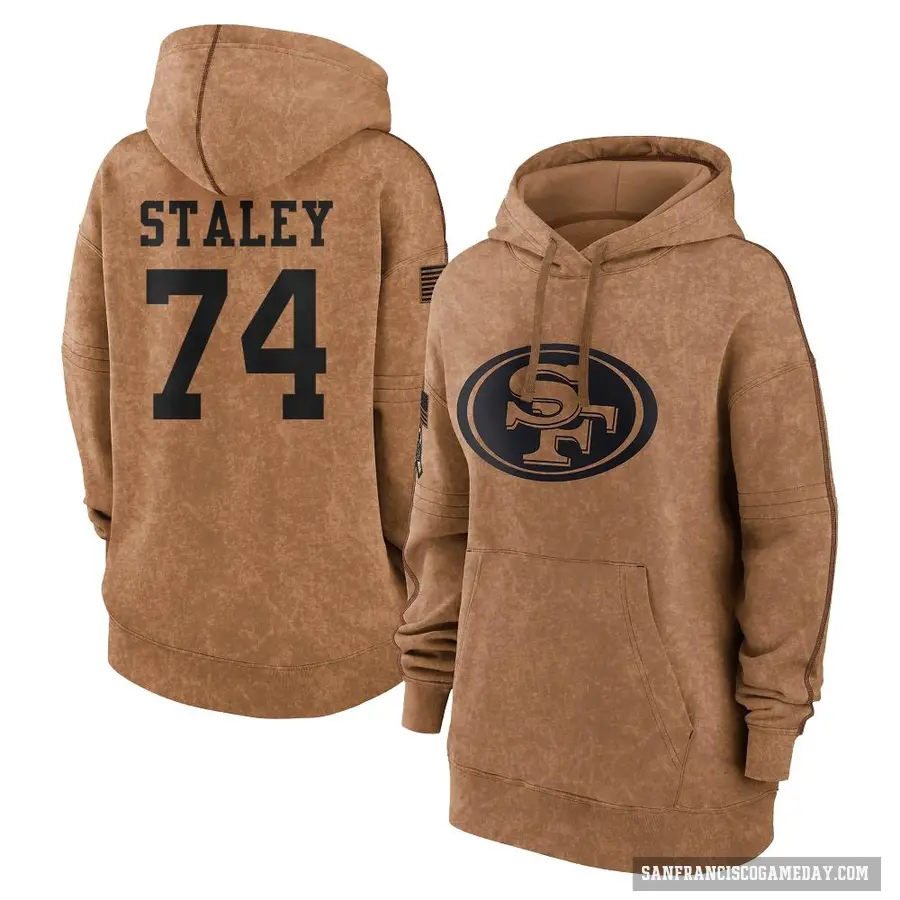 Women's ＃74 Joe Staley San Francisco 49ers Brown 2023 Salute To Service Pullover Hoodie