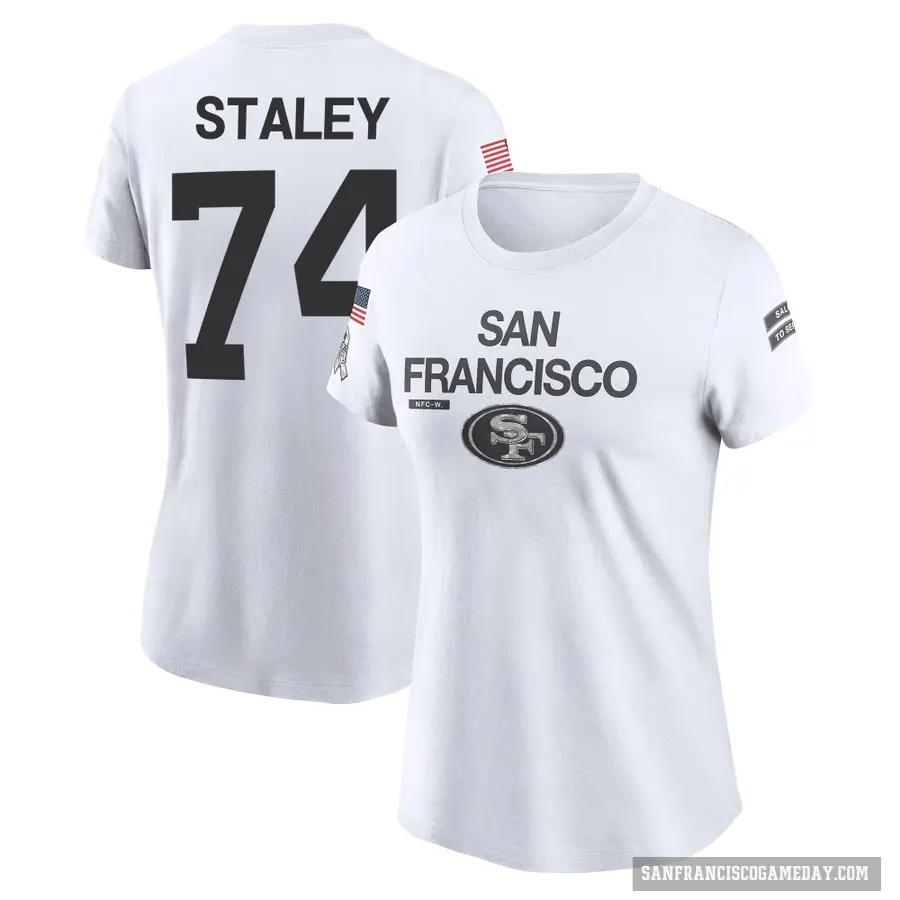 Women's ＃74 Joe Staley San Francisco 49ers White 2024 Salute to Service Performance T-Shirt