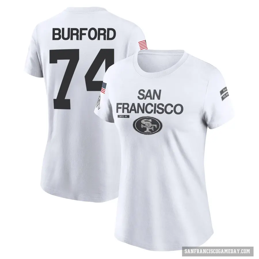 Women's ＃74 Spencer Burford San Francisco 49ers White 2024 Salute to Service Performance T-Shirt