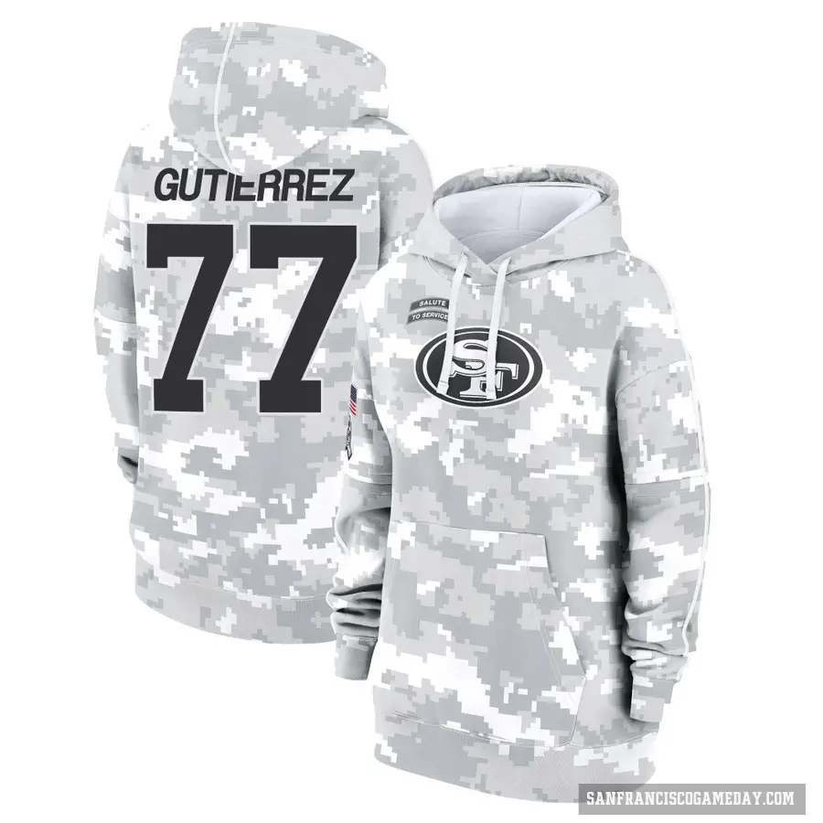 Women's ＃77 Alfredo Gutierrez San Francisco 49ers Arctic Camo 2024 Salute to Service Club Fleece Pullover Hoodie