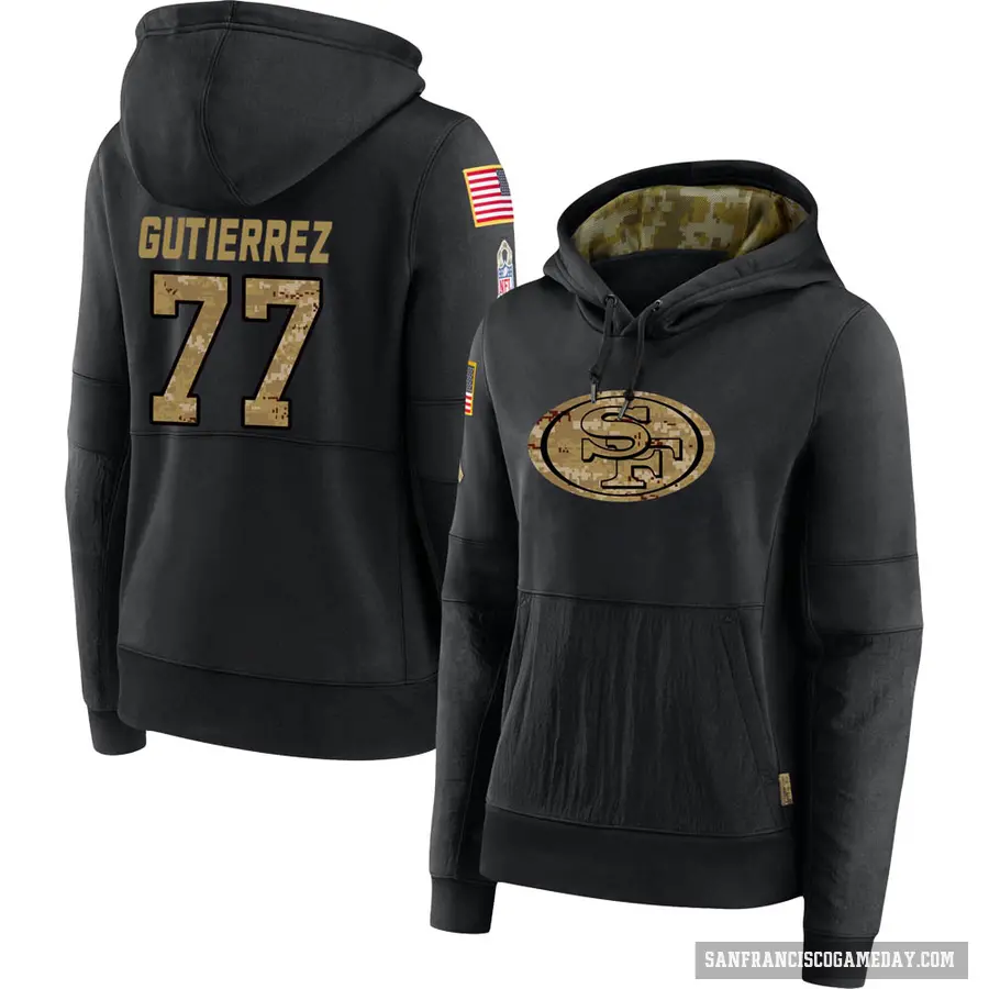 Women's ＃77 Alfredo Gutierrez San Francisco 49ers Black 2020 Salute to Service Sideline Performance Pullover Hoodie