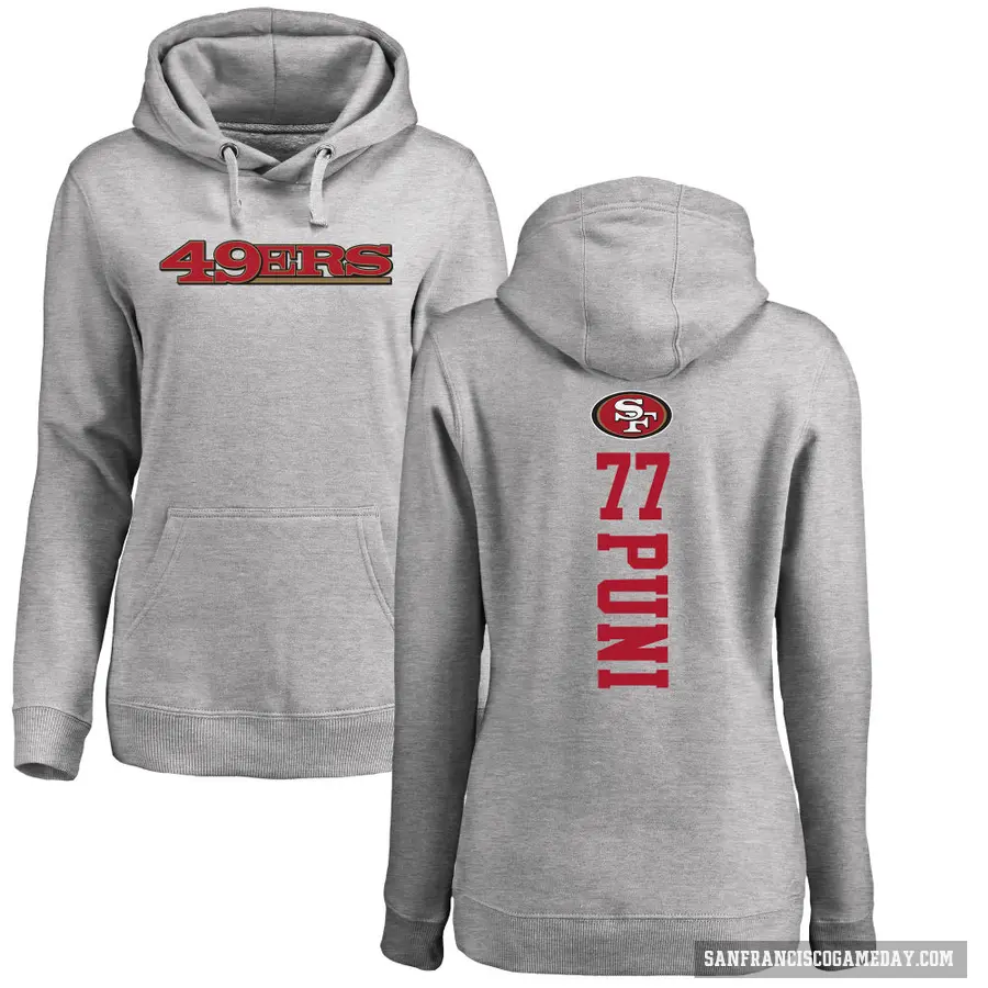 Women's ＃77 Dominick Puni San Francisco 49ers Pro Line Ash Backer Pullover Hoodie