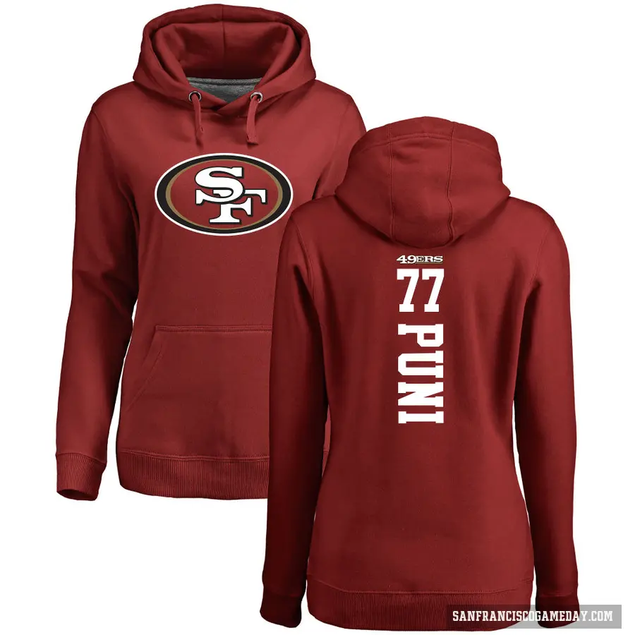 Women's ＃77 Dominick Puni San Francisco 49ers Red Pro Line Backer Pullover Hoodie