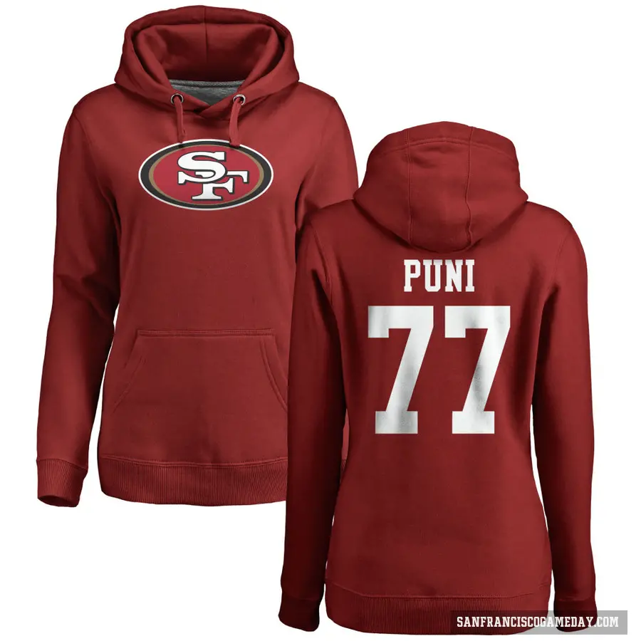 Women's ＃77 Dominick Puni San Francisco 49ers Red Pro Line Logo Pullover Hoodie