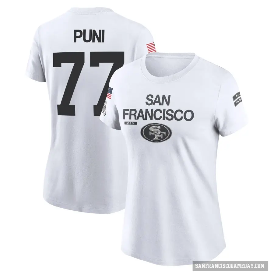 Women's ＃77 Dominick Puni San Francisco 49ers White 2024 Salute to Service Performance T-Shirt