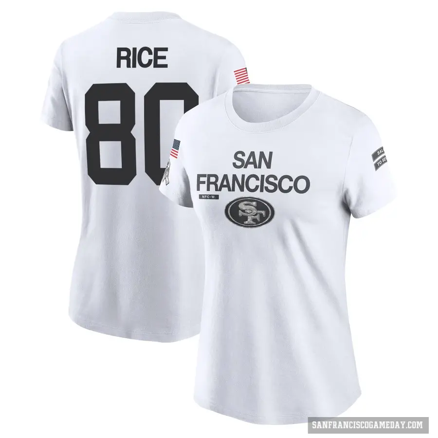 Women's ＃80 Jerry Rice San Francisco 49ers White 2024 Salute to Service Performance T-Shirt