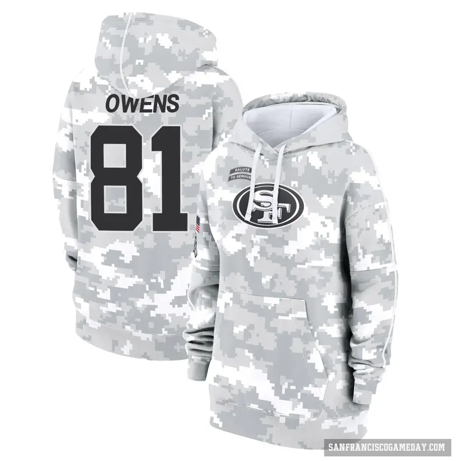 Women's ＃81 Terrell Owens San Francisco 49ers Arctic Camo 2024 Salute to Service Club Fleece Pullover Hoodie