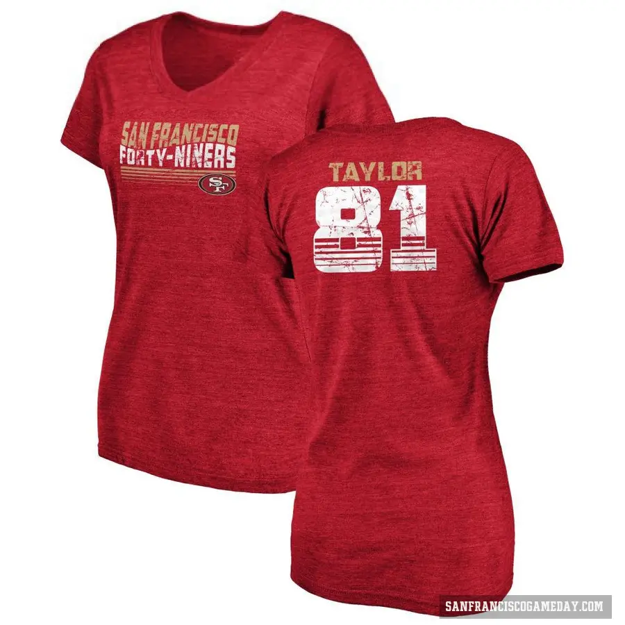 Women's ＃81 Trent Taylor San Francisco 49ers Red Retro V-Neck T-Shirt