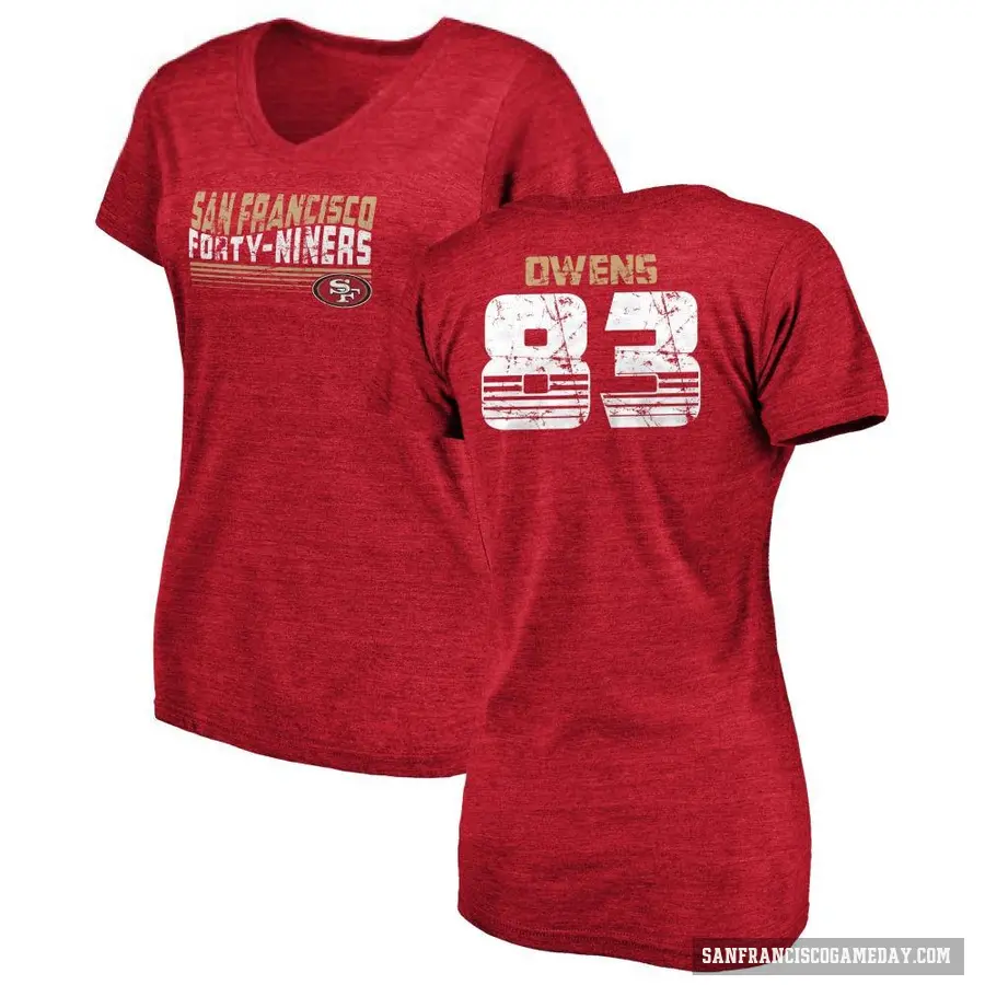 Women's ＃83 Terique Owens San Francisco 49ers Red Retro V-Neck T-Shirt