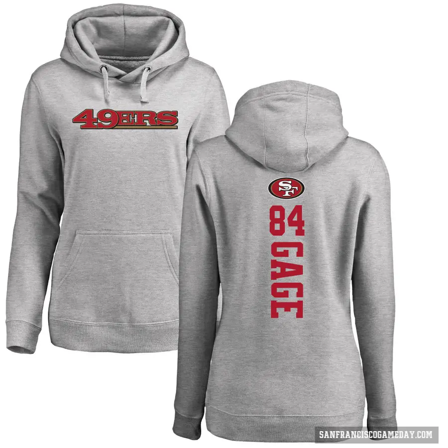 Women's ＃84 Russell Gage San Francisco 49ers Pro Line Ash Backer Pullover Hoodie