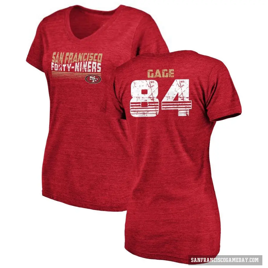 Women's ＃84 Russell Gage San Francisco 49ers Red Retro V-Neck T-Shirt
