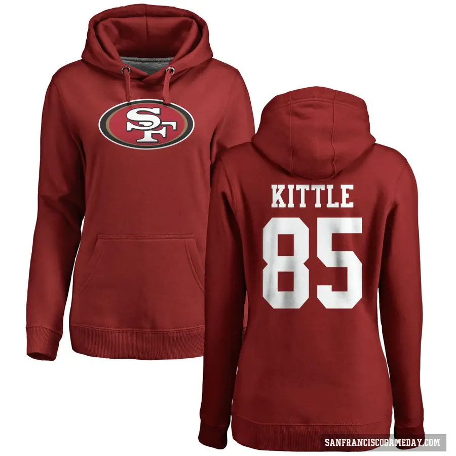 Women's ＃85 George Kittle San Francisco 49ers Red Pro Line Logo Pullover Hoodie